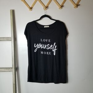 NWOT NATURAL LIFE WOMEN'S BLACK GRAPHIC TEE LOVE YOURSELF MORE SIZE LARGE